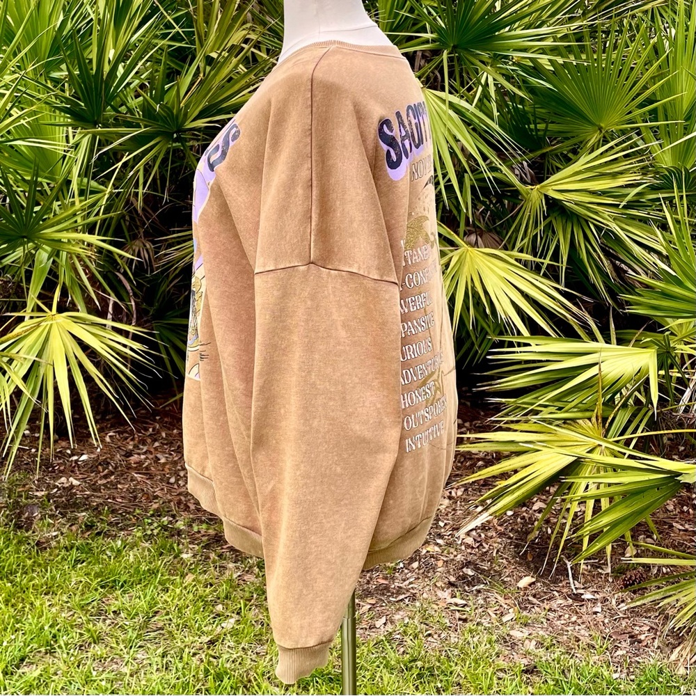 No Boundaries Tan Sagittarius Sweatshirt Size 2XL Birth Sign Graphic Astrology - Picture 6 of 15